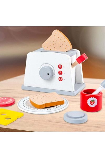 CREATIVE Toy toaster, for children 3 years+, wooden, with accessories, 15x10.5x9 cm, white-red