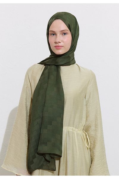 Freshscarfs Nori Silky Jacquard Shawl Dark Green