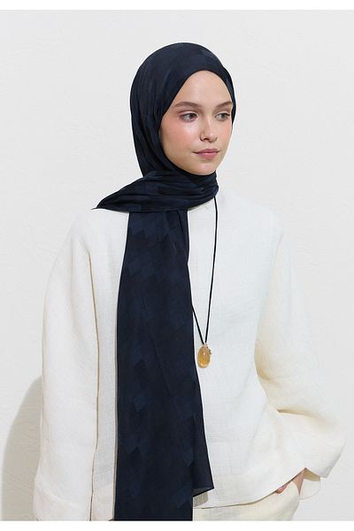 Freshscarfs Nori Silky Jacquard Shawl Navy Blue