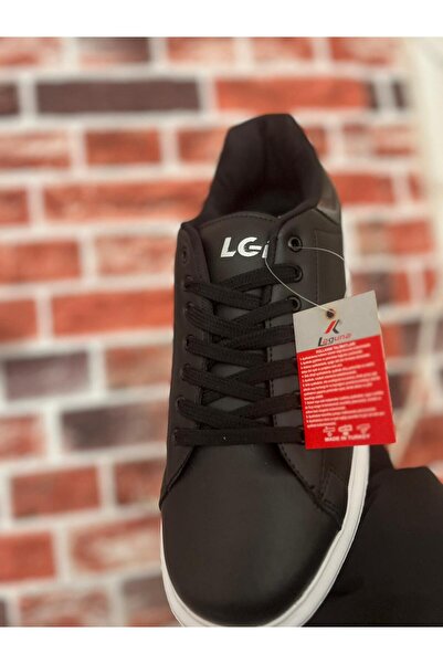 Laguna erkek siyah erkek spor ayakkabı bağcıklı deri görünümlü kalın beyaz ta...