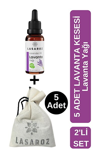 lasaroz 5 Adet Doğal Lavanta Kesesi - Lavanta Yağı 20 ml Avantajlı Set