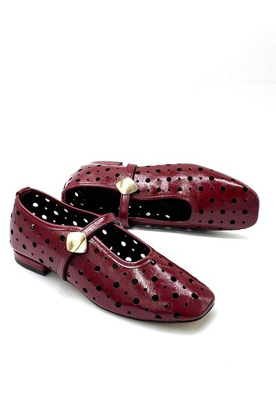 KİNDEP Kindep Tune Delicate Patterned Scarf Women's Round Toe Ballerina Ballerina Burgundy