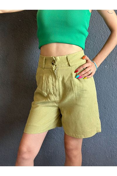 Gönülden Tasarım Green Women's Linen Shorts Size S