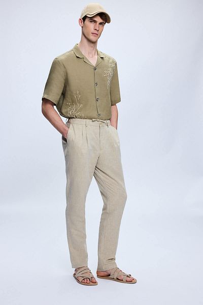 Hatemoğlu Gray Regular Fit Side Pocket Linen Trousers