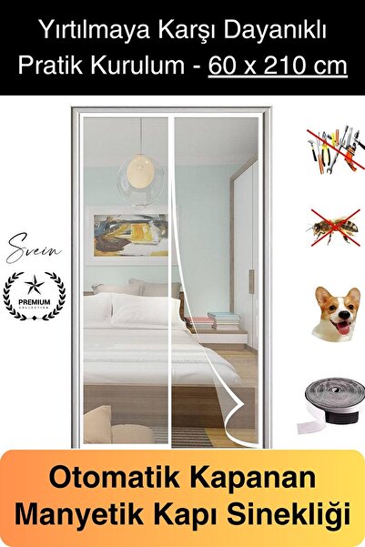 Svein Dayanıklı Mıknatıslı Kapı Sinekliği 60x210 cm Tül Haşere Böcek Sivrisinek Geçirmez Manyetik Beyaz
