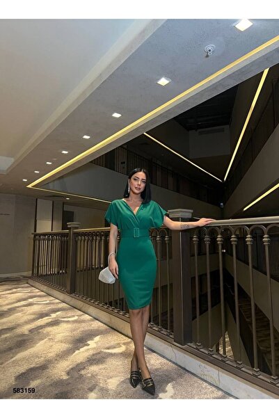 Aesco Γυναικείο φόρεμα Diver Crepe με λαιμόκοψη V και λεπτομέρεια στην πλάτη