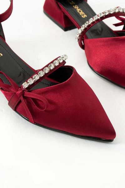 leopar by çetinay 399 Rosabelle "Stylish Stone Bow Detailed Satin Women's Heeled Shoes |   Night and Invitation Shoes"