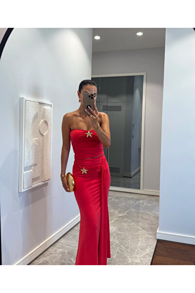 MODA Deniz yıldızlı straplez elbise