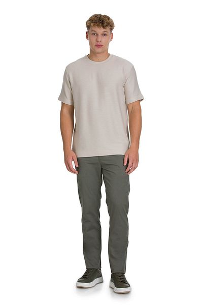 Hatemoğlu Khaki Regular Fit Patterned Cotton Jogger Trousers with Side Pockets