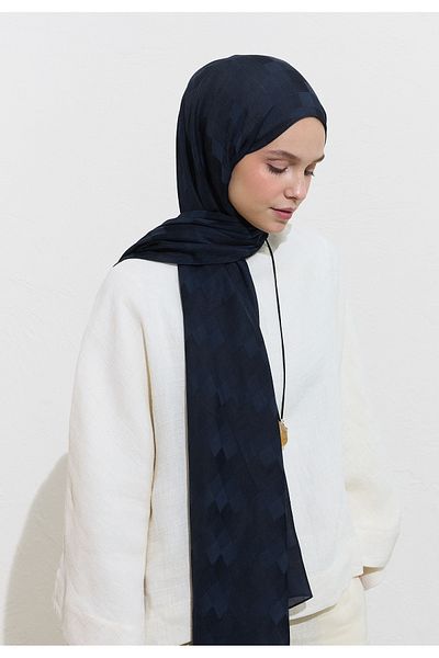 Freshscarfs Nori Silky Jacquard Shawl Navy Blue