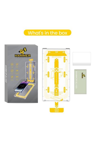 Hammer Hammer Easy Installation Tempered Glass Self-Adhesive Protection Compatible with iPhone 14 Regular / 13 Pro / 13 Regular Clear