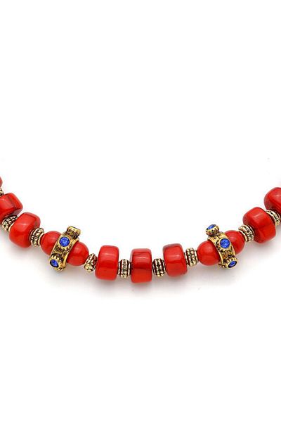 Mon Reve Red Tide Navy Blue Zircon & Coral Natural Stone Necklace