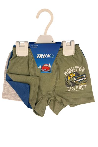 TOLIN Boy's 3 Pack Cotton Lycra εμπριμέ σορτς 433