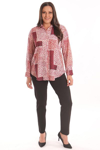 Metpoint Cămașă cu imprimeu digital cu model leopard burgundy de mărime mare Trend42plus
