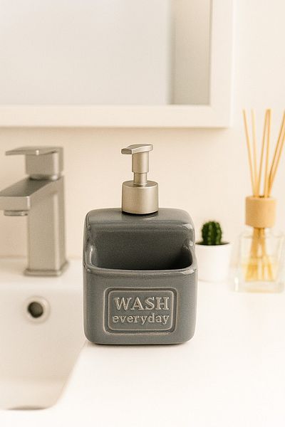 MAKRİ HOME Stylish and Practical Ceramic Sponge Liquid Soap Dispenser/Detergent Dispenser, Gray, 500 ml