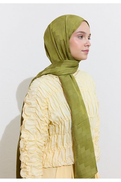 Freshscarfs Nori Silky Jacquard Shawl Olive