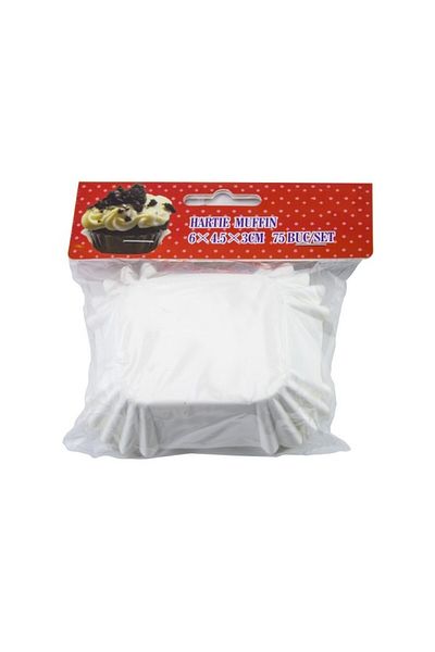 gogiva Muffin Paper Set, Rectangular, White, 6x4.5x3 cm, 75 pcs