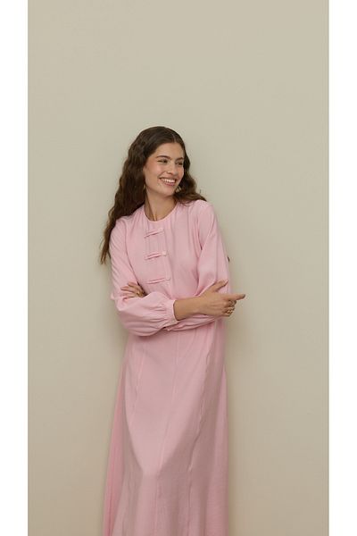 Fahhar Brit Detailed Modal Dress Pink