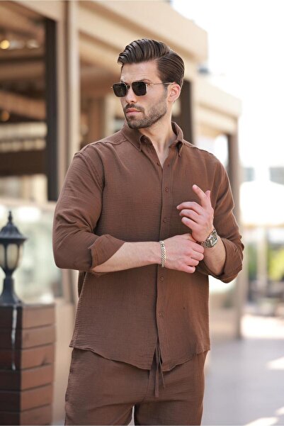 Madmext Brown Shirt Pants Men's Double Suit E7322