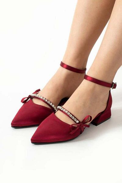 leopar by çetinay 399 Rosabelle "Stylish Stone Bow Detailed Satin Women's Heeled Shoes |   Night and Invitation Shoes"