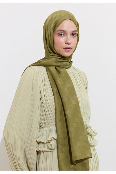 Freshscarfs Nori Silky Jacquard Shawl Olive Green