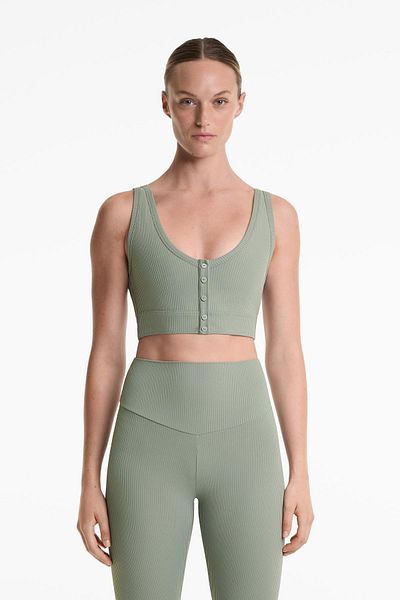 Oysho Rib Comfortlux open back Henley top