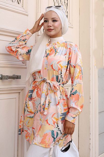 benguen Πουκάμισο Hijab με σχέδιο Salmon 703