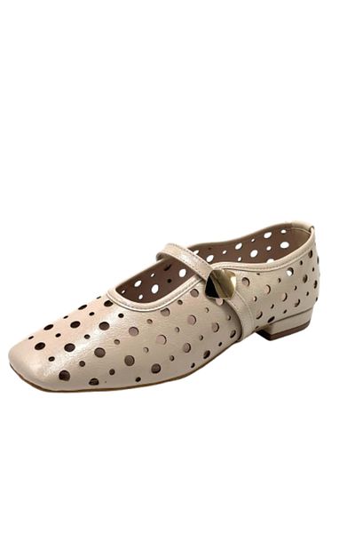 KİNDEP Kindep Tune Hole Patterned Scarf Women's Round Toe Ballerina Beige