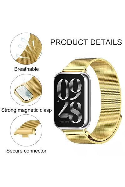 REDz Accessories Milanese Strap, for Xiaomi Band 8 Pro / Band 9 Pro / RedMi Watch 4, Magnetic, Metal Links, Gold