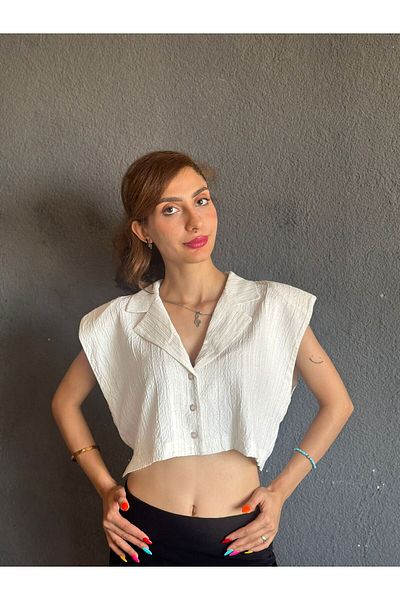 Gönülden Tasarım Linen Cropped Women's Shirt Size L