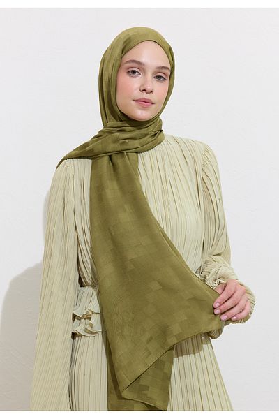 Freshscarfs Nori Silky Jacquard Shawl Olive Green