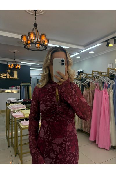 LİSAA BUTİK Midi Length Floral Patterned Tulle Dress