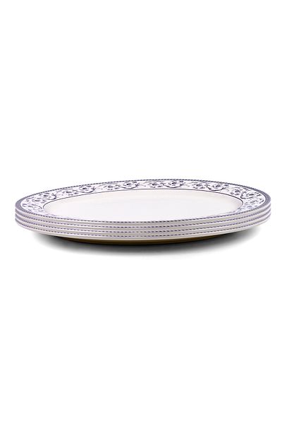 Claytan Callista 14.2 inch Hand-Glazed Ceramic Oval Platter (Purple & White Set Of 4)