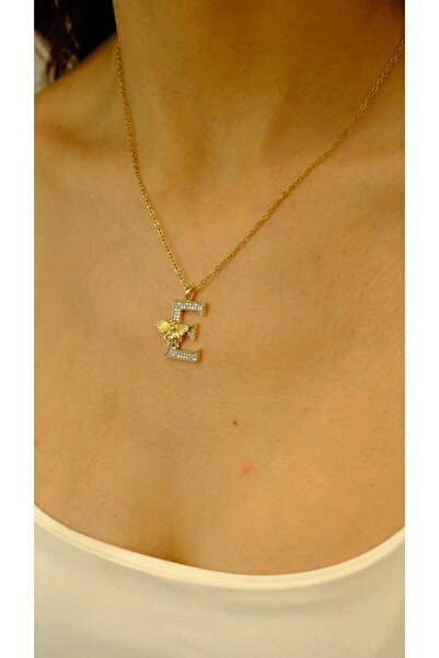 Jerie Gold Arı Detay Zirkon Taş Harf Kolye