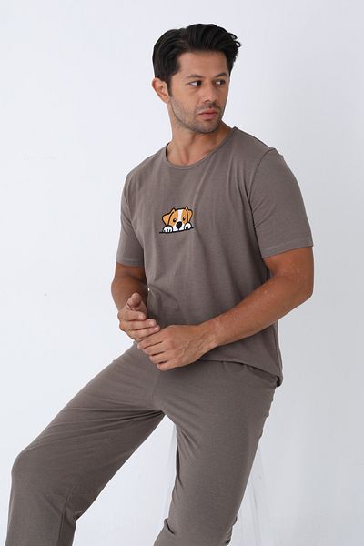 ELİTOL Men's Short Sleeve Knitted Pajamas Set