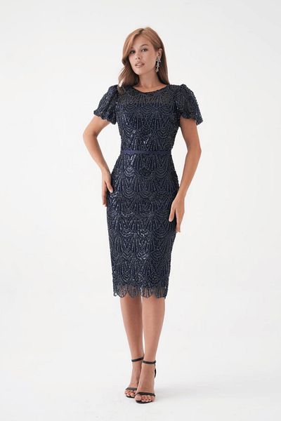 giyimmasalı Full Beaded Pencil Dress - Dark Blue