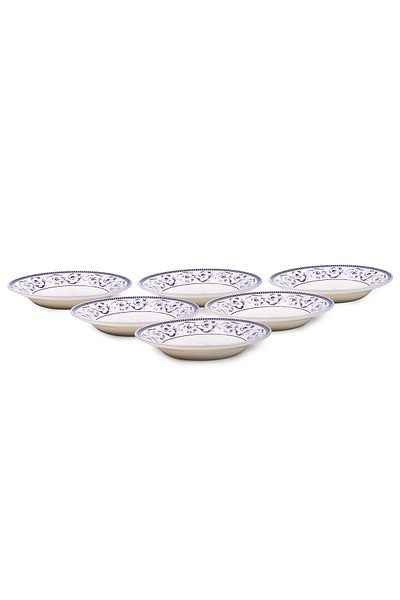 Claytan Callista 9.1 inch Ceramic Soup Plate (Purple & White, Set Of 6)