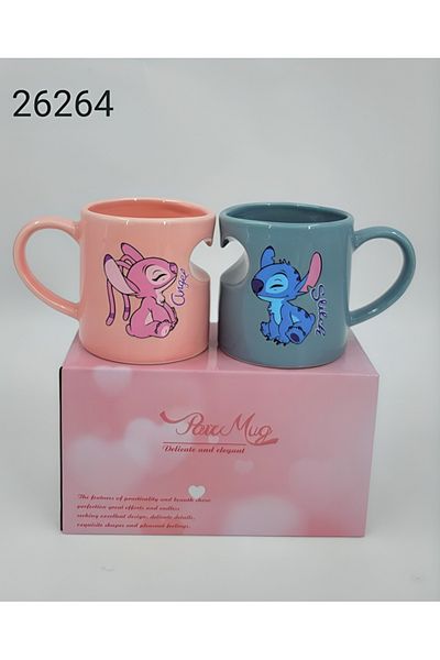 Disney Stitch & Angel Double Cup Set with Interlocking Hearts
