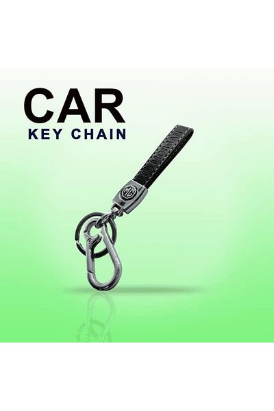MG Metal Ring With PU Leather Strap Keychain, Car Key Chain, Home Key Chain