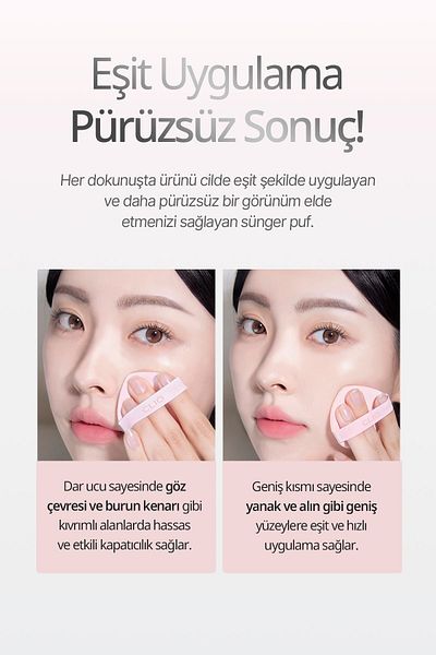 CLIO Sponge Puff Kill Cover Cushion Puff Pink with Drop Shape and Detailed Application (3Pcs)