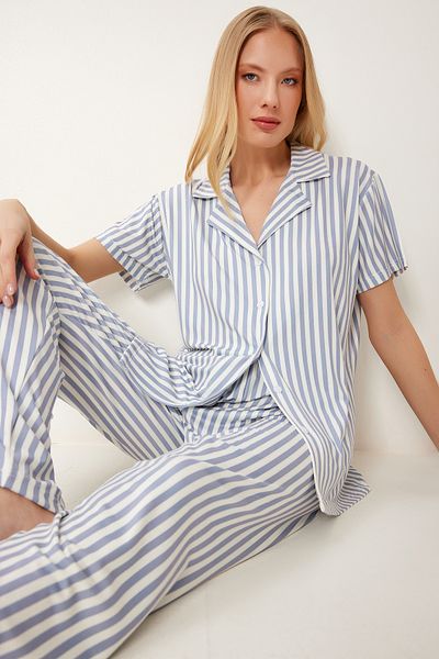 Lovelyİstanbul Patterned Flexible Soft Textured Pajama Set Lfp0004 Gray
