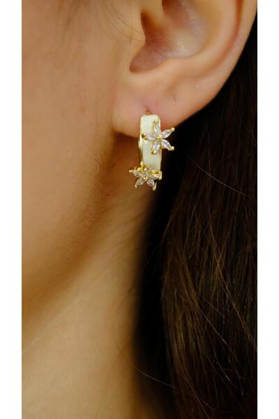 Jerie Baguette Stone Flower Figure Enamel Hoop Earrings