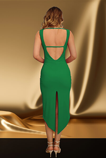 Due Stelle فستان نسائي بفتحة على شكل حرف V وفتحة على الظهر - تانجو غير متماثل - فستان للرقص والمناسبات الخاصة - مع وسادة للصدر