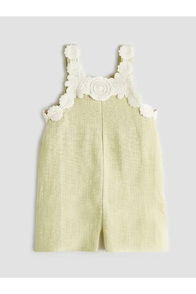 LC Waikiki LCW Kids 100% COTTON Πράσινο λουλούδι Κεντημένο κοριτσίστικο φόρμα ΜΟΥΣΛΙΝΑ ΛΕΠΤΟ ΎΦΑΣΜΑ