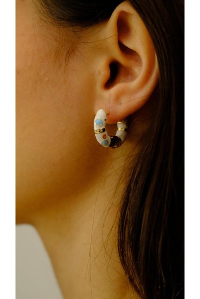 Jerie Colored Enamel Detailed Curved Hoop Earrings