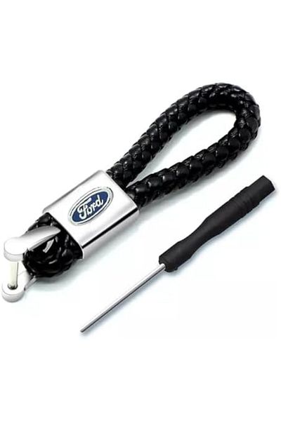 Ford Luxury Braided PU Leather Keychain with Secure Screw Lock - Durable Car Key Chain for Vehicles and H