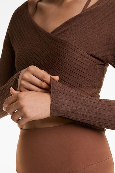 Oysho Fine-knit semi-sheer rib crossover jumper