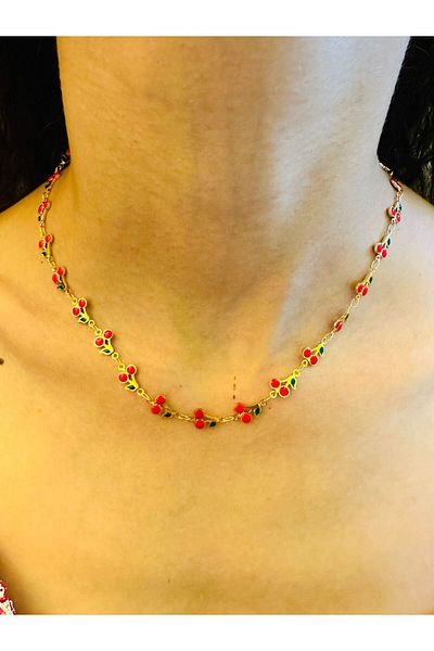 Gönülden Tasarım Steel Cherry Women's Necklace 25 cm