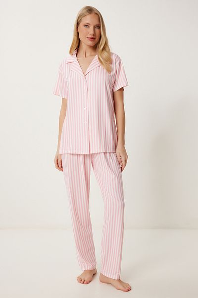 Lovelyİstanbul Patterned Flexible Soft Textured Pajama Set Lfp0004 Pink