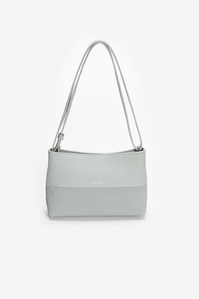 Calvin Klein Women's Zippered Shoulder Bag with Ck Monogram Extra Interior Compartment and Adjustable Strap Gray